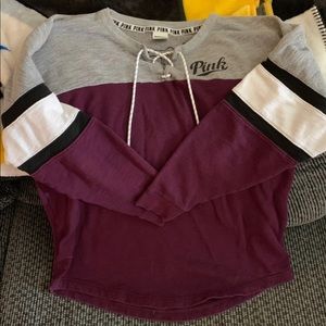 PINK maroon lace up crew